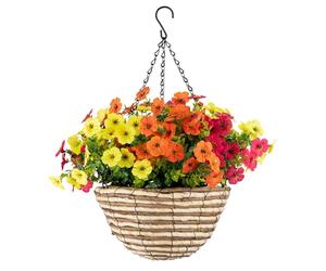 CHRISTOW Artificial Sweet Violet Hanging Basket, Multi-Coloured, 25cm | Ready to Hang Woven Basket, Realistic Sweet Violets, UV-Protected Foliage, Triple Steel Hanging Chain, Outdoor Display