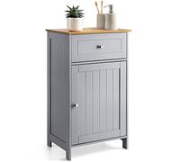 CHRISTOW Bathroom Cabinet, Drawer & Cupboard, Bamboo-Effect Top, Grey | Floor Standing Bathroom Storage, Drawer with Handle, Cupboard with Shelf, Durable MDF, Fixings Included