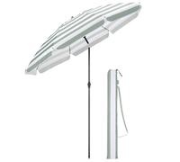 CHRISTOW Beach Umbrella Portable Tilting Parasol Sun Shade with UV Protection and Bag 2m (Sage and White Striped)