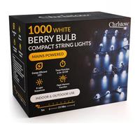 CHRISTOW Berry Bulb Compact Christmas String Lights, White, 1000 LED | 8mm Retro Berry Bulbs, 8 Light Modes, Memory Function, 6-Hour Timer, Mains Powered, Indoor & Outdoor Use, 24.98m Lit Length
