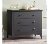 CHRISTOW Black Chest Of Drawers, 3 Drawer Storage Organiser Unit, Modern Wooden MDF Bedroom Cabinet Furniture, Living Room Hallway, Brushed Chrome Handles, Smooth Glide Runners (70cm x 80cm x 40cm)