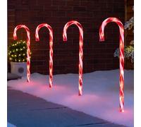 CHRISTOW Candy Cane Christmas Lights, Outdoor Path Stake Decorations, Flashing LED, Mains Powered, Set of 4 x 58cm (Red & White)