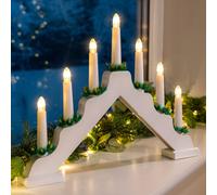 Christow Christmas Candle Bridge Light 7 LED Battery Operated Wooden Decoration L37cm in White Christow White