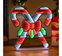 CHRISTOW Christmas Candy Cane Infinity Light, LED Tunnel Effect | Candy Cane Decoration, Red, White & Green LEDs, 3D Infinity Tunnel Effect, Double-Sided View, Wooden Base, Mains Powered