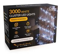 CHRISTOW Christmas Cluster Lights, 3000 LEDs, White | 37.48m Lit Length, Micro LED Cluster Lights, 8 Flash Modes with Memory, Timer Function, Mains Powered, Indoor & Outdoor Use