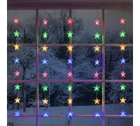 CHRISTOW Christmas Curtain Lights for Windows 1m x 1m, 40 Acrylic Multi-Coloured LED Star Pendants, Battery Operated with Timer, Indoor & Outdoor, Home Garden Xmas Fairy String Lighting