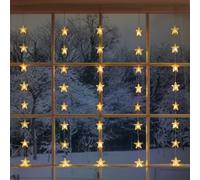 Christow Christmas Curtain Lights for Windows 1m x 1m, 40 Acrylic Warm White LED Star Pendants, Battery Operated with Timer, Indoor & Outdoor, Home Garden Xmas Fairy String Lighting