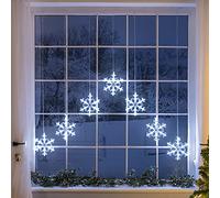 CHRISTOW Christmas Curtain Lights for Windows, 7 Snowflake String Light Decoration, 84 White LEDs, Indoor Outdoor Home Garden Xmas Lighting, Battery Operated with Timer Function (W84cm x H90cm)