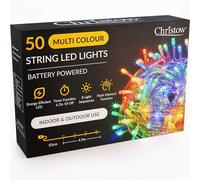CHRISTOW Christmas Fairy Lights Battery Operated, Multi-Coloured LED String Lighting with Timer, Indoor & Outdoor, 8 Light Modes Flashing & Static Glow, Clear Cable (50 LED / 5m Lit Length)