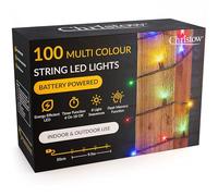 CHRISTOW Christmas Fairy Lights Battery Operated, Multi-Coloured LED String Lighting with Timer, Indoor & Outdoor, 8 Light Modes Flashing & Static, Green Cable (100 LED / 10m Lit Length)