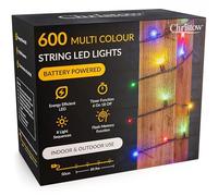 CHRISTOW Christmas Fairy Lights Battery Operated, Multi-Coloured LED String Lighting with Timer, Indoor & Outdoor, 8 Light Modes Flashing & Static, Green Cable (600 LED / 60m Lit Length)