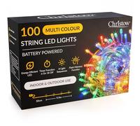 CHRISTOW Christmas Fairy Lights Battery Operated, Multi-Coloured LED String Lighting with Timer, Indoor & Outdoor, 8 Light Modes Flashing & Static Glow, Clear Cable (100 LED / 10m Lit Length)