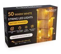 CHRISTOW Christmas Fairy Lights Battery Operated, Warm White LED String Lighting with Timer, Indoor & Outdoor, 8 Light Modes Flashing & Static, Green Cable (50 LED / 5m Lit Length)
