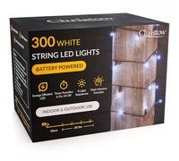 CHRISTOW Christmas Fairy Lights Battery Operated, White LED String Lighting with Timer, Indoor & Outdoor, 8 Light Modes Flashing & Static, Green Cable (300 LED / 30m Lit Length)