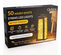CHRISTOW Christmas Fairy Lights Battery Operated, White LED String Lighting with Timer, Indoor & Outdoor, 8 Light Modes Flashing & Static Glow, Clear Cable (50 LED / 5m Lit Length)