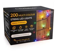 CHRISTOW Christmas Fairy Lights, Multi-Coloured LED String Lighting with Timer, Indoor & Outdoor, Tree Lights, Mains Operated, 8 Light Modes Flashing & Static, Green Cable (200 LED / 20m Lit Length)
