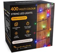 CHRISTOW Christmas Fairy Lights, Multi-Coloured LED String Lighting with Timer, Indoor & Outdoor, Tree Lights, Mains Operated, 8 Light Modes Flashing & Static, Green Cable (400 LED / 40m Lit Length)