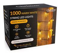 CHRISTOW Christmas Fairy Lights, Warm White LED String Lighting with Timer, Indoor & Outdoor, Mains Operated 5m Cable, 8 Light Modes Flashing & Static, Green Cable (1000 LED / 100m Lit Length)