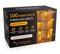 CHRISTOW Christmas Fairy Lights, Warm White LED String Lighting with Timer, Indoor & Outdoor, Tree Lights, Mains Operated, 8 Light Modes Flashing & Static, Green Cable (100 LED / 10m Lit Length)