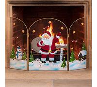 Christow Christmas Fireguard Fireplace Screen, Arched Metal Mesh Fire Screen H49cm (Santa Claus)
