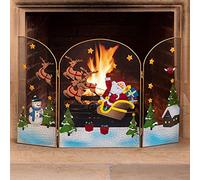 Christow Christmas Fireguard Fireplace Screen, Arched Metal Mesh Fire Screen H49cm (Santa & Sleigh)