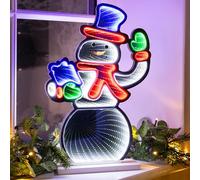 CHRISTOW Christmas Snowman Infinity Light, LED Mirror Tunnel 3D Effect Decoration with Wooden Base, Indoor Home Lighting, Windowsill Mantelpiece Table Lamp, Mains Operated (H40cm x W26cm x D2cm)