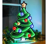 CHRISTOW Christmas Tree Infinity Light, LED Mirror Tunnel 3D Effect Decoration with Wooden Base, Indoor Home Lighting, Windowsill Mantelpiece Table Lamp, Mains Operated (H40cm x W26.7cm x D2cm)