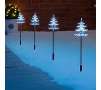 CHRISTOW Christmas Tree Path Lights, White LED Outdoor Pathway Stake Decorations, Battery Operated with Timer (Set Of 4)