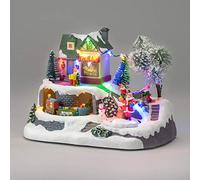 CHRISTOW Christmas Village Scene With Music Animated LED Ornament Battery Powered (Santa’s Toyshop)