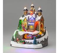 CHRISTOW Christmas Village Scene With Music Animated LED Ornament Battery Powered (Santa’s Workshop)