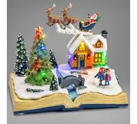 CHRISTOW Christmas Village Scene with Music, Light Up LED Santa & Reindeer Decoration, Polyresin Festive Ornament, Plays 8 Musical Xmas Song, Battery or Mains Operated (H16cm x W21cm x D14cm)