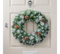 Christow Christmas Wreath Frosted Pine Cone Berry Door Decoration 45cm (S) or 60cm (L) in Green | Size: Large Christow Green Large