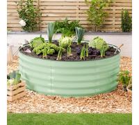 CHRISTOW Circular Raised Garden Bed - 120cm x 45cm, Sage Green Galvanised Steel Planter, Open Base for Drainage, Outdoor Grow Bed for Plants, Flowers & Vegetables, Protective Rubber Rim