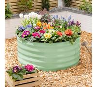 CHRISTOW Circular Raised Garden Bed - 90cm x 45cm, Sage Green Galvanised Steel Planter, Open Base for Drainage, Outdoor Grow Bed for Plants, Flowers & Vegetables, Protective Rubber Rim