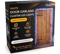 Christow Cluster Light Christmas Door Garland, 800 LEDs, 5.5m, White | 5.5m Lit Length for Standard Doors, 3mm Micro LEDs, 7 Flash Effects & Static, Memory, 6-Hour Timer, Mains, 5m Clear Cable