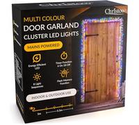 Christow Cluster Light Christmas Door Garland, 800 LEDs, Multi-Coloured | 5.5m Lit Length for Standard Doors, 3mm Micro LEDs, 7 Flash Effects & Static, Memory, 6-Hour Timer, Mains, 5m Clear Cable