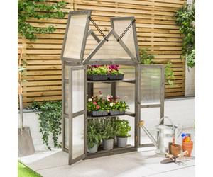 Christow Cold Frame Garden Greenhouse Wooden Polycarbonate Lean To Growhouse Grey