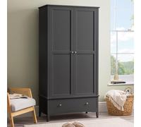 CHRISTOW Double Wardrobe, Clothes Rail & Drawer, Black