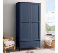 CHRISTOW Double Wardrobe, Clothes Rail & Drawer, Blue