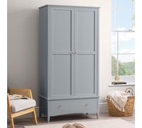 CHRISTOW Double Wardrobe, Clothes Rail & Drawer, Grey