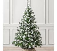 Christow Flocked Christmas Tree 5ft, Snowy Artificial Chamonix Spruce Tree with Bushy Traditional PVC Tips, Hinged Branches, Slot-Together Poles & Green Metal Stand for Easy Display, 150cm x 91cm