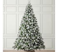 Christow Flocked Christmas Tree 8ft, Snowy Artificial Chamonix Spruce Tree with Bushy Traditional PVC Tips, Hinged Branches, Slot-Together Poles & Green Metal Stand for Easy Display, 280cm x 145cm