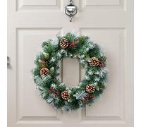 Christow Flocked Christmas Wreath with Pine Cones & Berries for Front Door, Luxury Pre Decorated Artificial Wreath, Home Xmas Decoration, Natural Looking PE & PVC Needles, Easy Hanging (45cm)