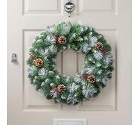 Christow Flocked Christmas Wreath with Pine Cones & Berries for Front Door, Luxury Pre Decorated Artificial Wreath, Home Xmas Decoration, Natural Looking PE & PVC Needles, Easy Hanging (60cm)