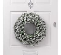 Christow Flocked Spruce Christmas Wreath, 60cm | Flocked Artificial Wreath, Snow-Dusted PVC Needles, Metal Hanging Frame, Easy to Display, Ideal for Doors & Mantels