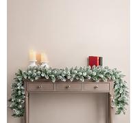 Christow Frosted Christmas Garland for Fireplace & Stairs, Luxury Artificial Spruce Winter Garland with Snow, Indoor Home Xmas Decoration, Natural Looking Dual Tone Needles, Easy Hanging (2.7m / 9ft)