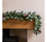Christow Frosted Christmas Garland with Pine Cones & Berries, 9ft | Snowy Frosted Finish, Decorative Pine Cones & Berries, PE & PVC Needles, Metal Hanging Loops, Ideal for Fireplaces & Stairs
