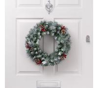 Christow Frosted Christmas Wreath with Pine Cones & Berries, 45cm | Snowy Frosted Finish, Decorative Pine Cones & Berries, PE & PVC Needles, Metal Hanging Frame, Ideal for Doors & Mantels