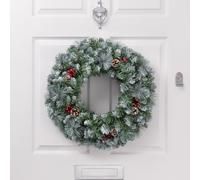 Christow Frosted Christmas Wreath with Pine Cones & Berries, 60cm | Snowy Frosted Finish, Decorative Pine Cones & Berries, PE & PVC Needles, Metal Hanging Frame, Ideal for Doors & Mantels