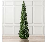 Christow Frosted Pencil Christmas Tree 7ft, Artificial Slim Snowy Spruce, Indoor Home Xmas Decoration, Natural Looking Dual Tone PVC Needles, Easy Assembly with Stand (tree skirt not included)